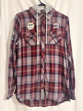 Harley-Davidson Burgundy, Purple and Gray Plaid Hoodie Shirt